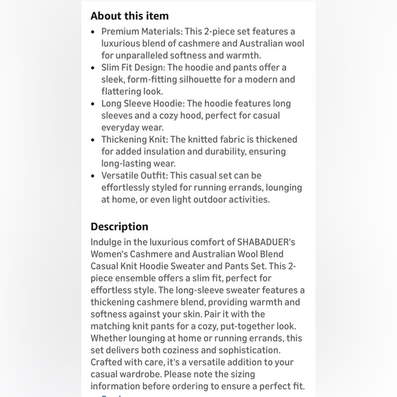 Shabaduer Cashmere & Wool blend Knit Hoodie and Pants Set - Picture 8 of 9